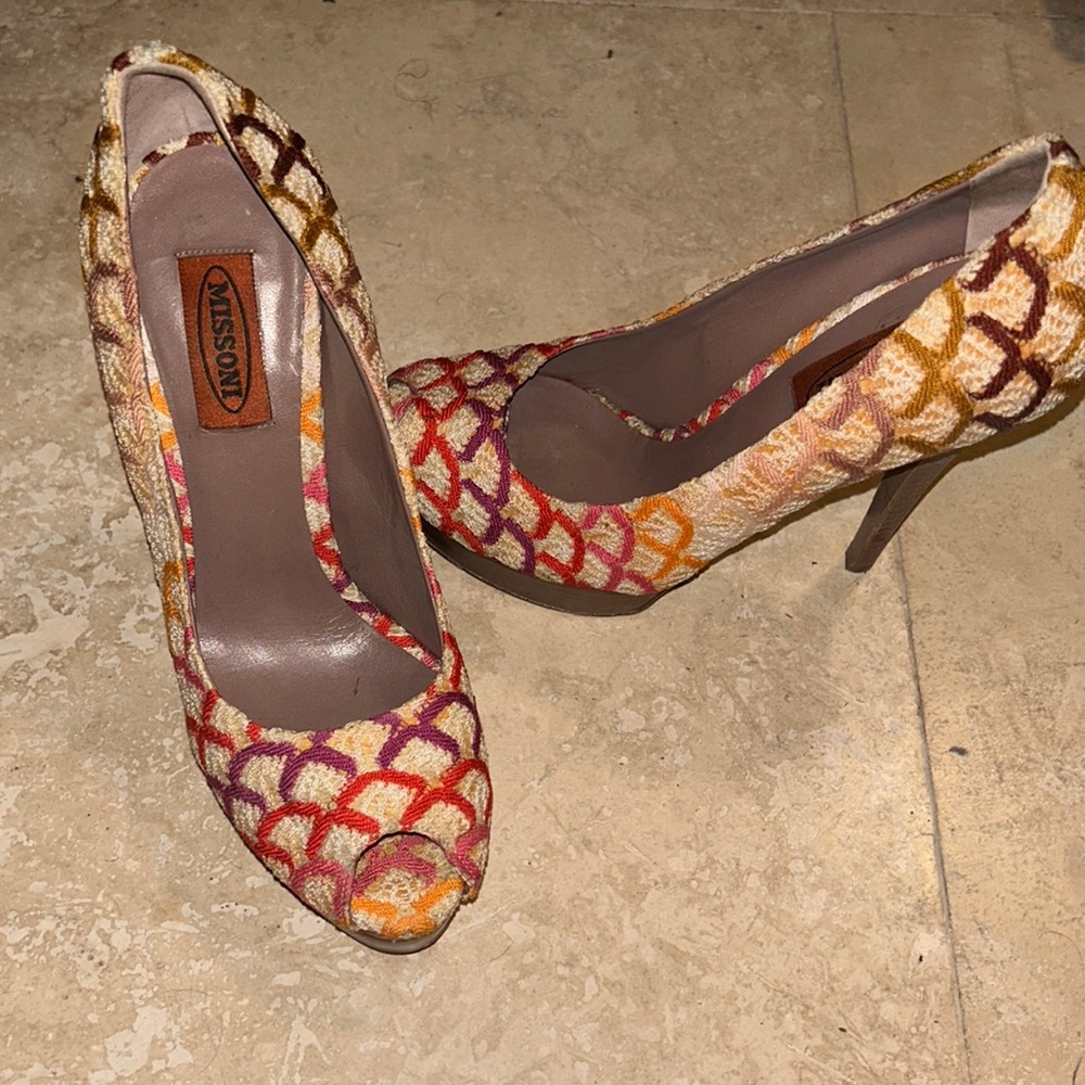 Missoni Platform Pumps Peep Toe Heels 7
